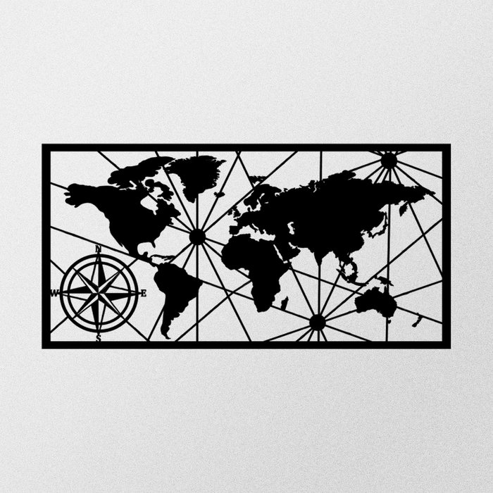 Wallity World Map Large Metal Wall Decor Negro